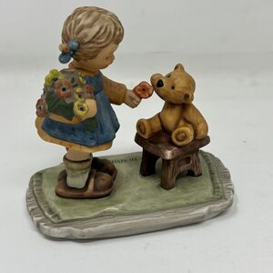 Vintage 1998 Goebel Berta Hummel BH 66 With Love Girl Figurine Teddy Bear Flower